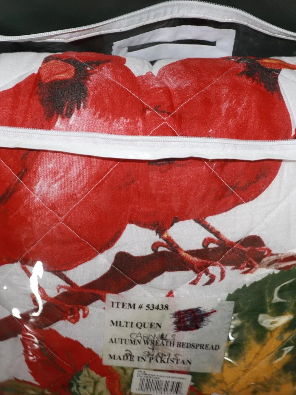 3 Piece Bedspread Autumn Wreath, Red Cardinals Queen Full  Size Comforter Set